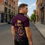 Brisbane Lions Football Zipper Polo Shirt Aboriginal Dot and Spiral Art