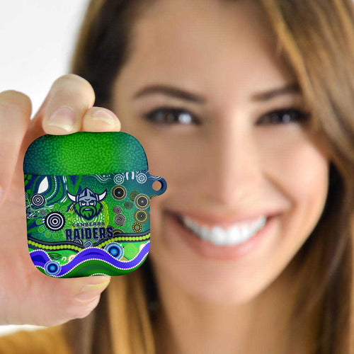 Canberra Raiders Rugby AirPods Case Australian Aboriginal Dot Painting Style