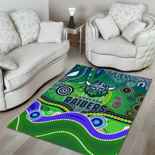 Canberra Raiders Rugby Area Rug Australian Aboriginal Dot Painting Style