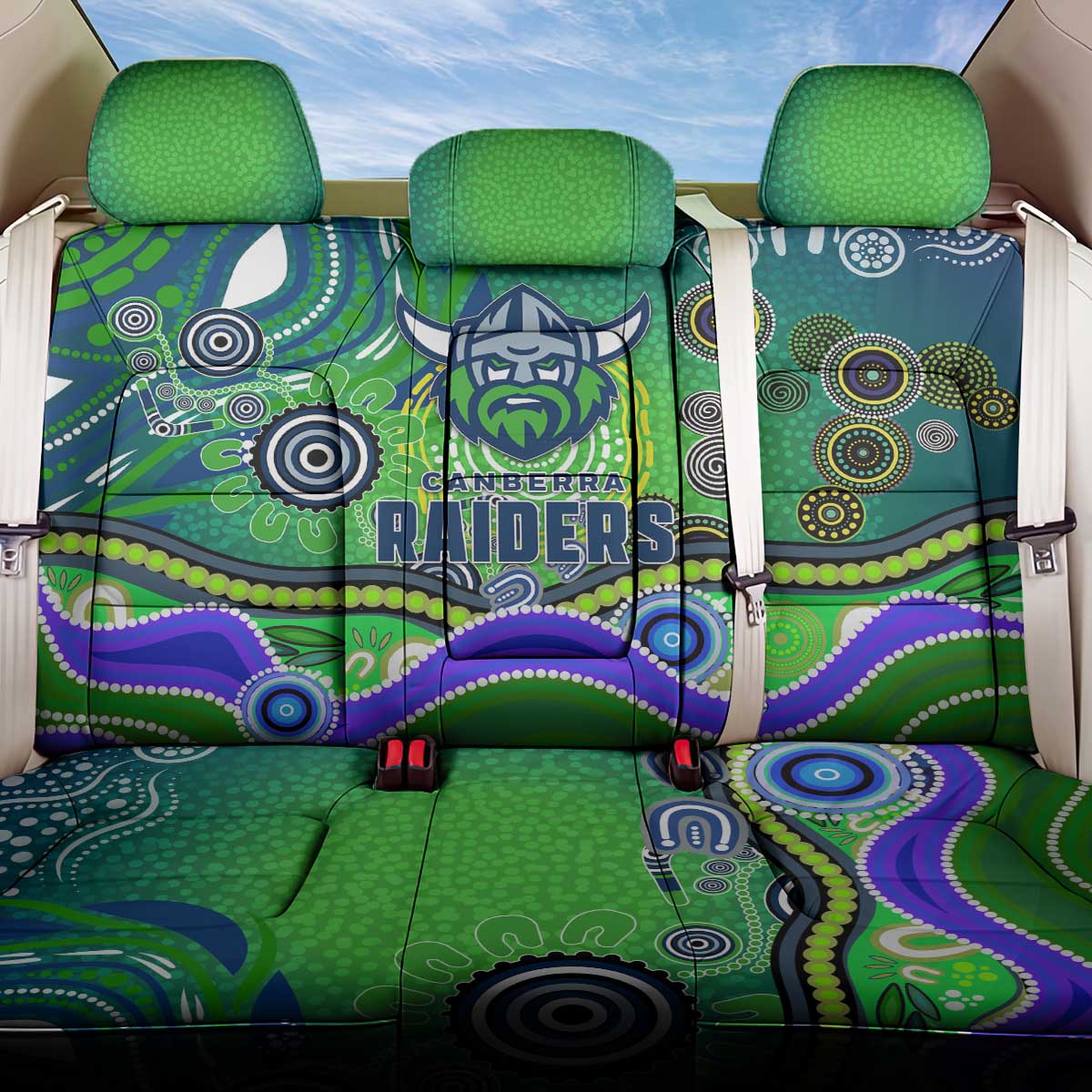 Canberra Raiders Rugby Back Car Seat Cover Australian Aboriginal Dot Painting Style