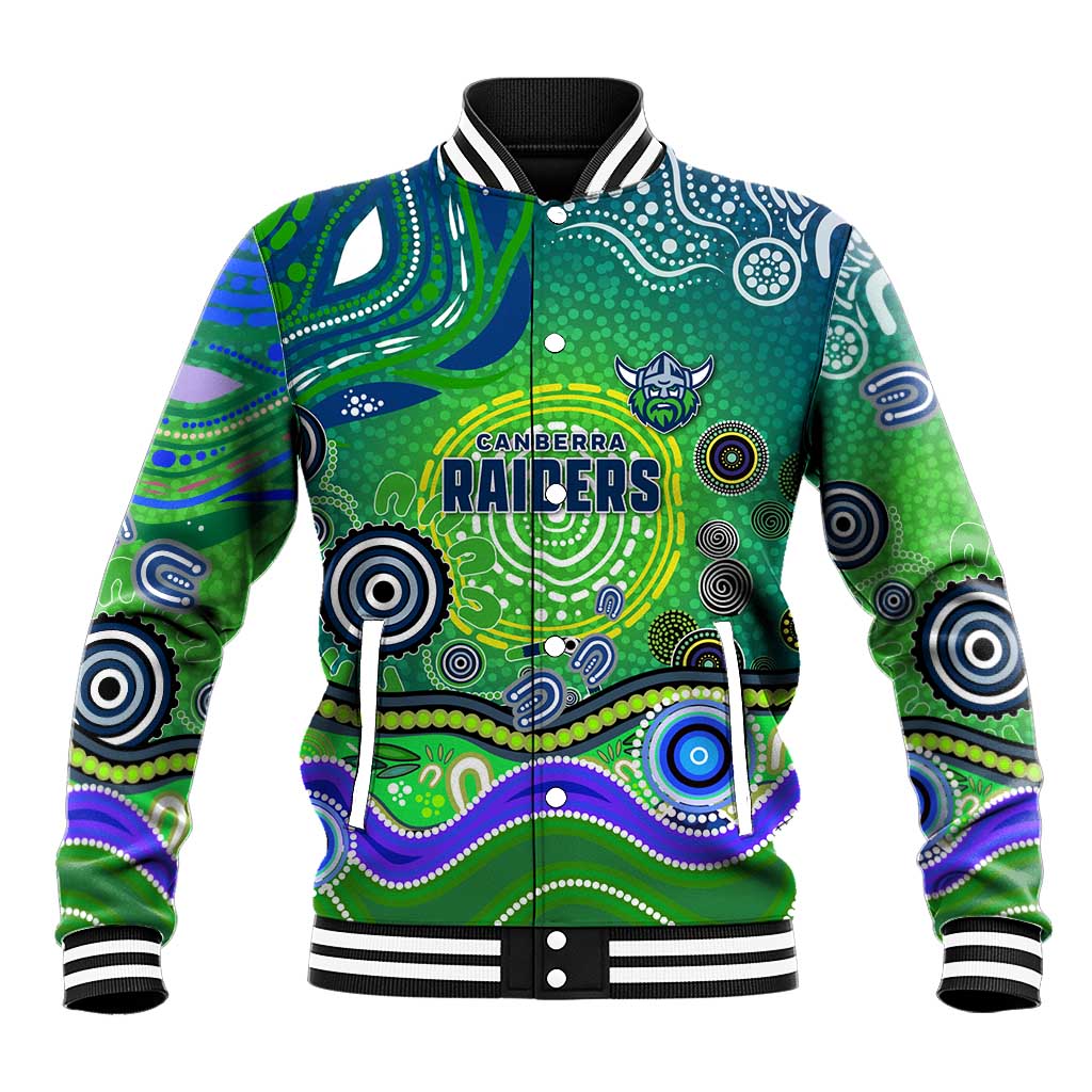Canberra Raiders Rugby Baseball Jacket Australian Aboriginal Dot Painting Style