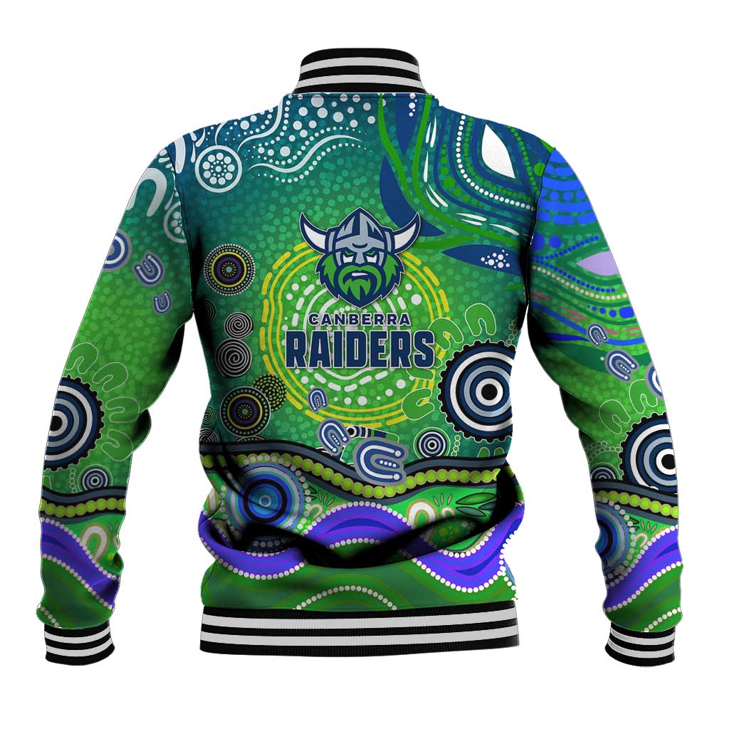 Canberra Raiders Rugby Baseball Jacket Australian Aboriginal Dot Painting Style