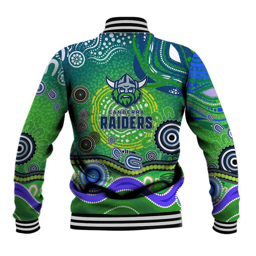 Canberra Raiders Rugby Baseball Jacket Australian Aboriginal Dot Painting Style