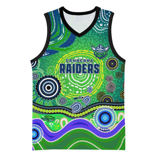 Canberra Raiders Rugby Basketball Jersey Australian Aboriginal Dot Painting Style