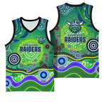 Canberra Raiders Rugby Basketball Jersey Australian Aboriginal Dot Painting Style