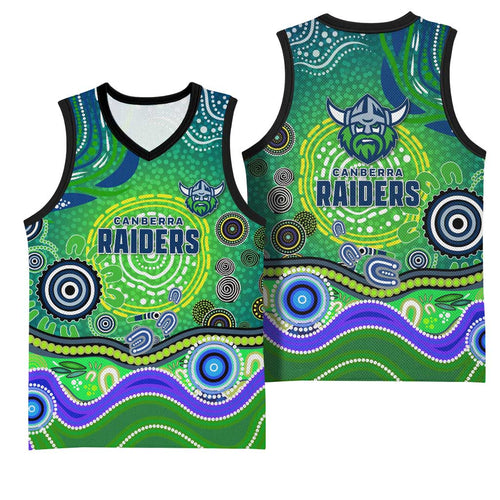 Canberra Raiders Rugby Basketball Jersey Australian Aboriginal Dot Painting Style