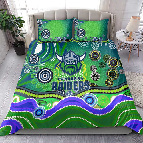 Canberra Raiders Rugby Bedding Set Australian Aboriginal Dot Painting Style