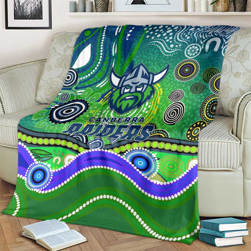 Canberra Raiders Rugby Blanket Australian Aboriginal Dot Painting Style