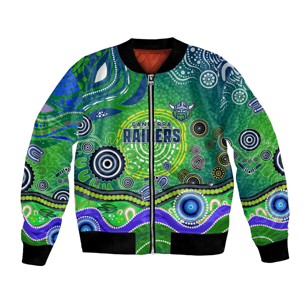 Canberra Raiders Rugby Bomber Jacket Australian Aboriginal Dot Painting Style