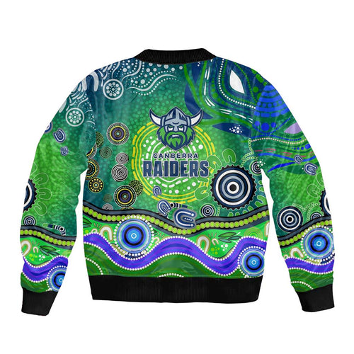 Canberra Raiders Rugby Bomber Jacket Australian Aboriginal Dot Painting Style
