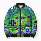 Canberra Raiders Rugby Bomber Puffer Jacket Australian Aboriginal Dot Painting Style