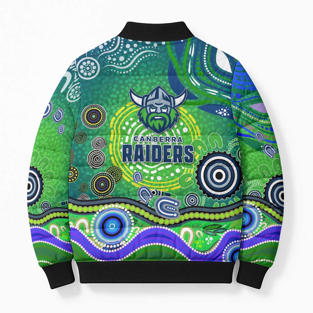 Canberra Raiders Rugby Bomber Puffer Jacket Australian Aboriginal Dot Painting Style