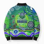 Canberra Raiders Rugby Bomber Puffer Jacket Australian Aboriginal Dot Painting Style