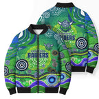 Canberra Raiders Rugby Bomber Puffer Jacket Australian Aboriginal Dot Painting Style