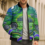 Canberra Raiders Rugby Bomber Puffer Jacket Australian Aboriginal Dot Painting Style