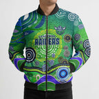 Canberra Raiders Rugby Bomber Puffer Jacket Australian Aboriginal Dot Painting Style