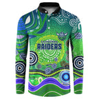 Canberra Raiders Rugby Button Sweatshirt Australian Aboriginal Dot Painting Style