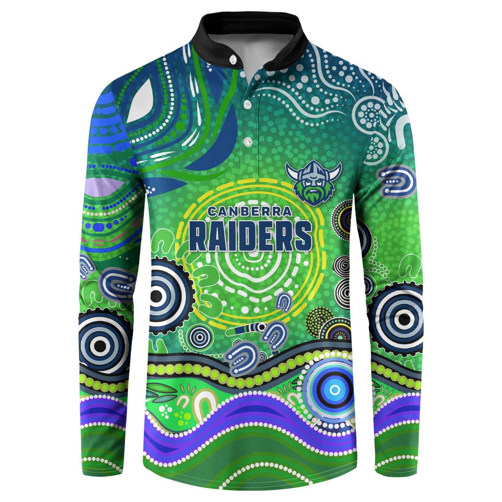 Canberra Raiders Rugby Button Sweatshirt Australian Aboriginal Dot Painting Style