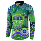 Canberra Raiders Rugby Button Sweatshirt Australian Aboriginal Dot Painting Style