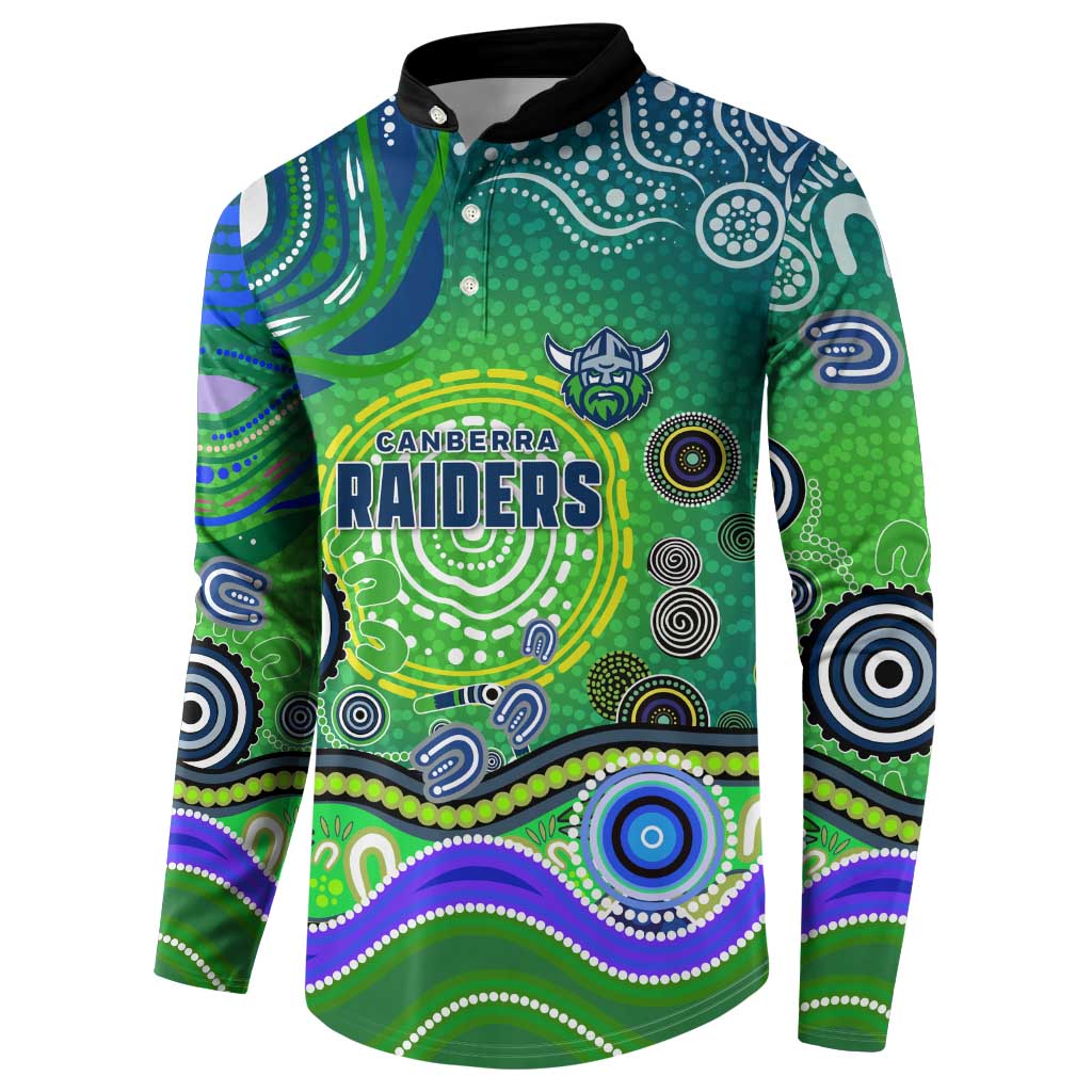 Canberra Raiders Rugby Button Sweatshirt Australian Aboriginal Dot Painting Style