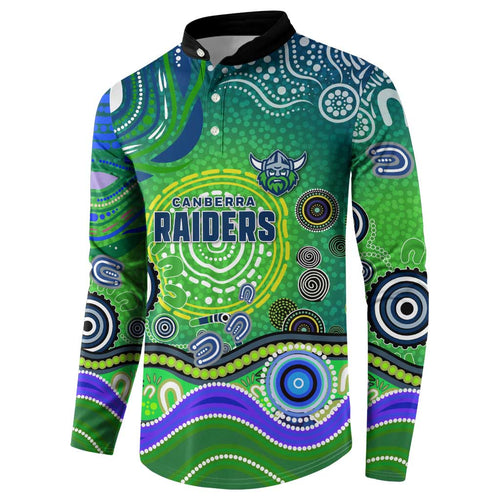 Canberra Raiders Rugby Button Sweatshirt Australian Aboriginal Dot Painting Style