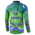 Canberra Raiders Rugby Button Sweatshirt Australian Aboriginal Dot Painting Style