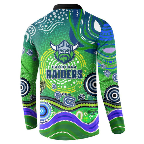 Canberra Raiders Rugby Button Sweatshirt Australian Aboriginal Dot Painting Style