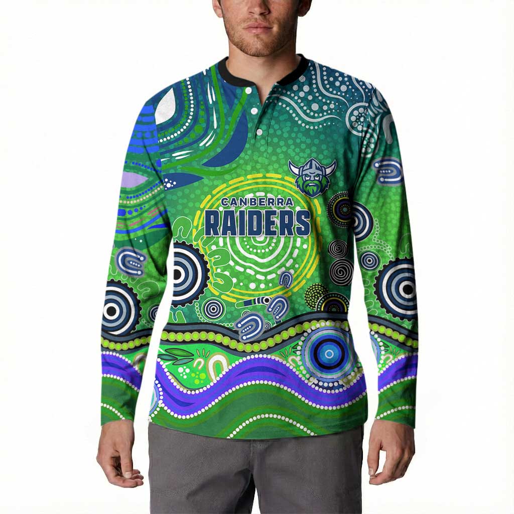 Canberra Raiders Rugby Button Sweatshirt Australian Aboriginal Dot Painting Style