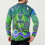 Canberra Raiders Rugby Button Sweatshirt Australian Aboriginal Dot Painting Style