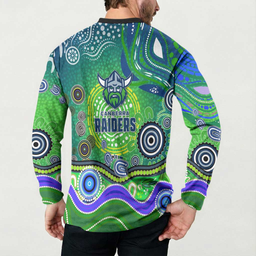 Canberra Raiders Rugby Button Sweatshirt Australian Aboriginal Dot Painting Style