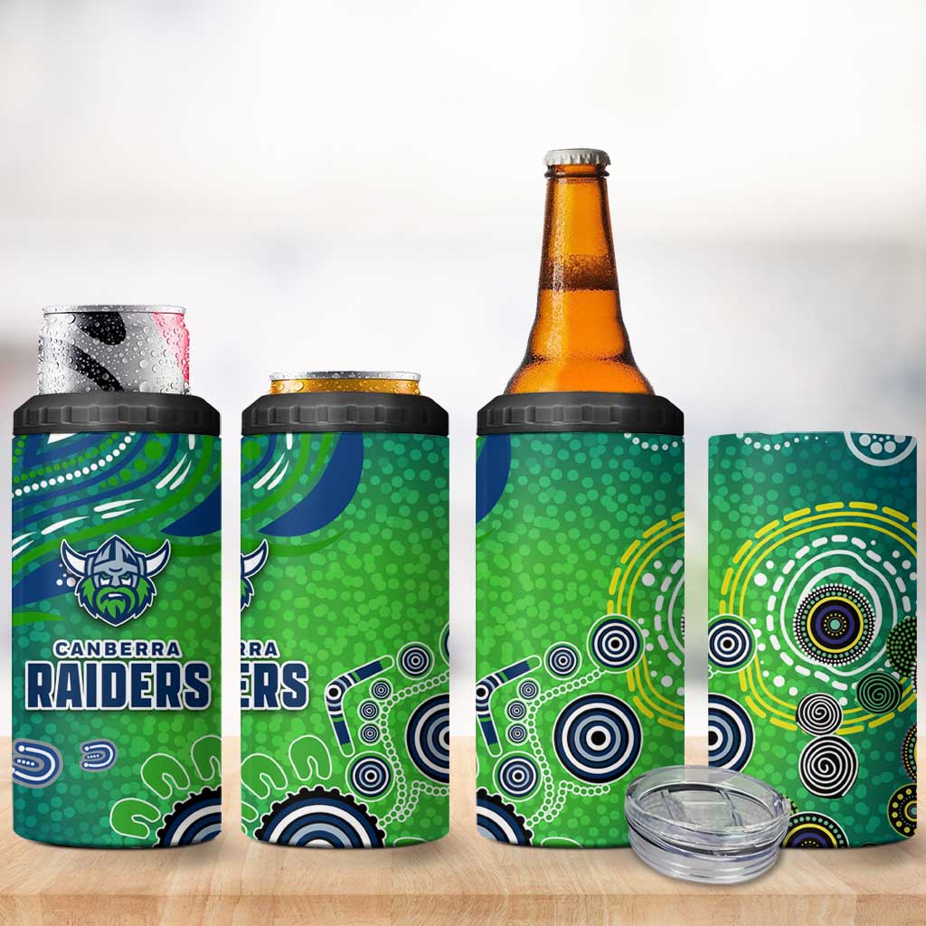 Canberra Raiders Rugby 4 in 1 Can Cooler Tumbler Australian Aboriginal Dot Painting Style
