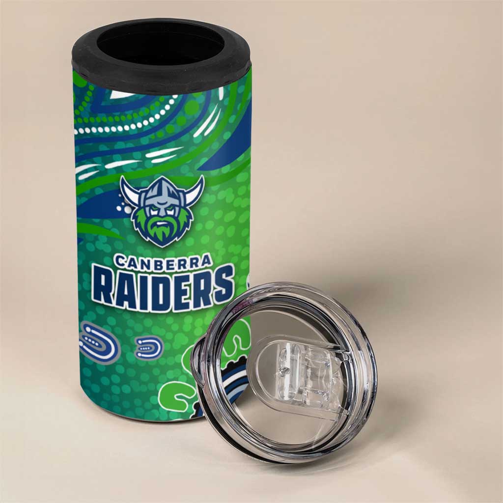Canberra Raiders Rugby 4 in 1 Can Cooler Tumbler Australian Aboriginal Dot Painting Style