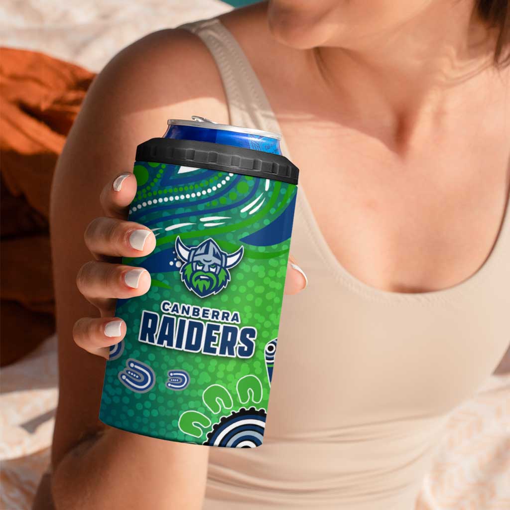 Canberra Raiders Rugby 4 in 1 Can Cooler Tumbler Australian Aboriginal Dot Painting Style