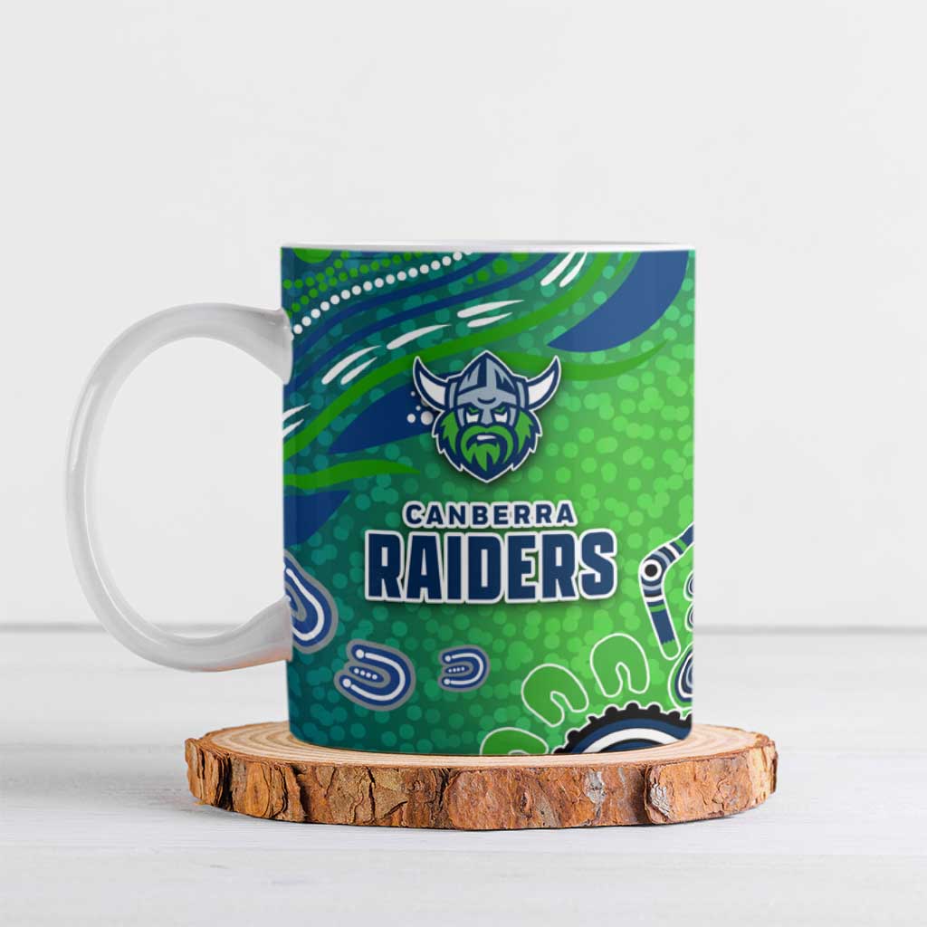Canberra Raiders Rugby Ceramic Mug Australian Aboriginal Dot Painting Style