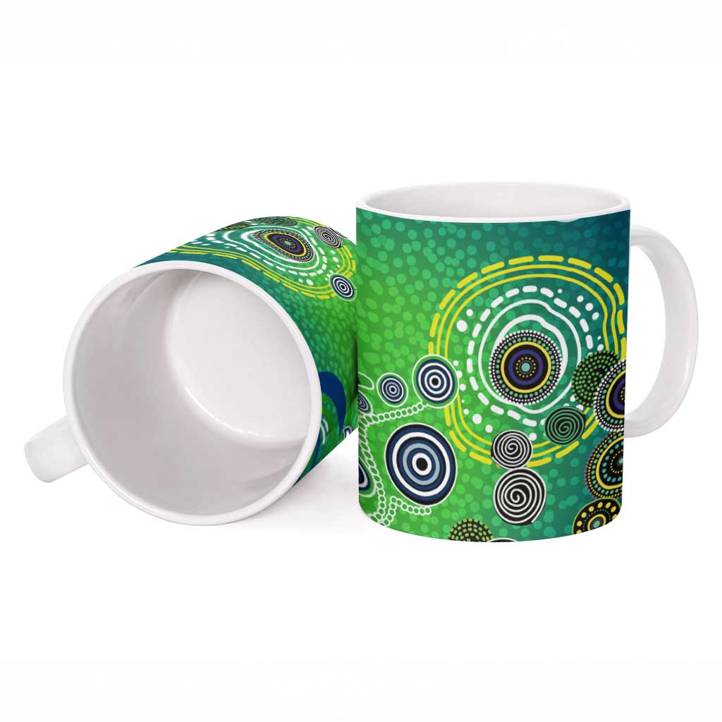 Canberra Raiders Rugby Ceramic Mug Australian Aboriginal Dot Painting Style