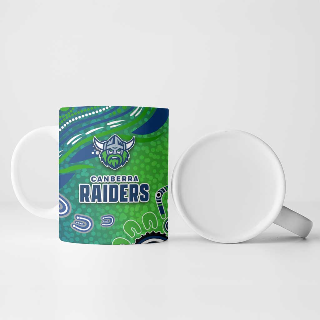 Canberra Raiders Rugby Ceramic Mug Australian Aboriginal Dot Painting Style
