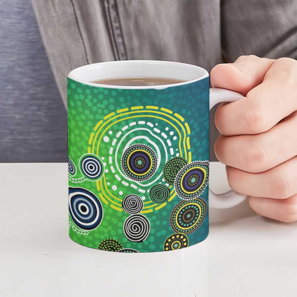 Canberra Raiders Rugby Ceramic Mug Australian Aboriginal Dot Painting Style