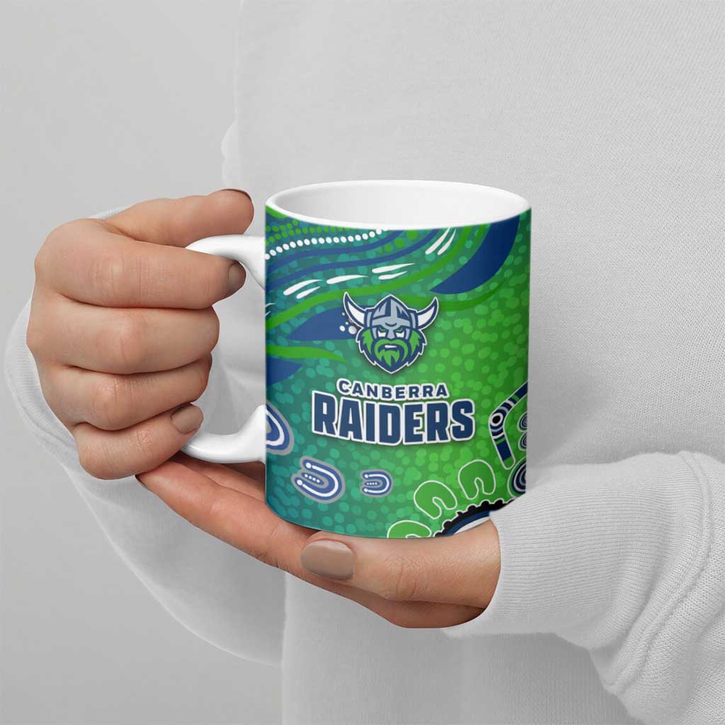 Canberra Raiders Rugby Ceramic Mug Australian Aboriginal Dot Painting Style