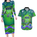 Canberra Raiders Rugby Couples Matching Long Sleeve Bodycon Dress and Hawaiian Shirt Australian Aboriginal Dot Painting Style