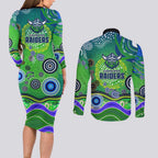 Canberra Raiders Rugby Couples Matching Long Sleeve Bodycon Dress and Long Sleeve Button Shirt Australian Aboriginal Dot Painting Style