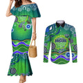 Canberra Raiders Rugby Couples Matching Mermaid Dress and Long Sleeve Button Shirt Australian Aboriginal Dot Painting Style