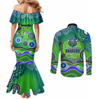 Canberra Raiders Rugby Couples Matching Mermaid Dress and Long Sleeve Button Shirt Australian Aboriginal Dot Painting Style