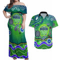 Canberra Raiders Rugby Couples Matching Off Shoulder Maxi Dress and Hawaiian Shirt Australian Aboriginal Dot Painting Style