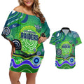 Canberra Raiders Rugby Couples Matching Off Shoulder Short Dress and Hawaiian Shirt Australian Aboriginal Dot Painting Style
