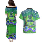 Canberra Raiders Rugby Couples Matching Puletasi and Hawaiian Shirt Australian Aboriginal Dot Painting Style