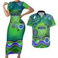Canberra Raiders Rugby Couples Matching Short Sleeve Bodycon Dress and Hawaiian Shirt Australian Aboriginal Dot Painting Style