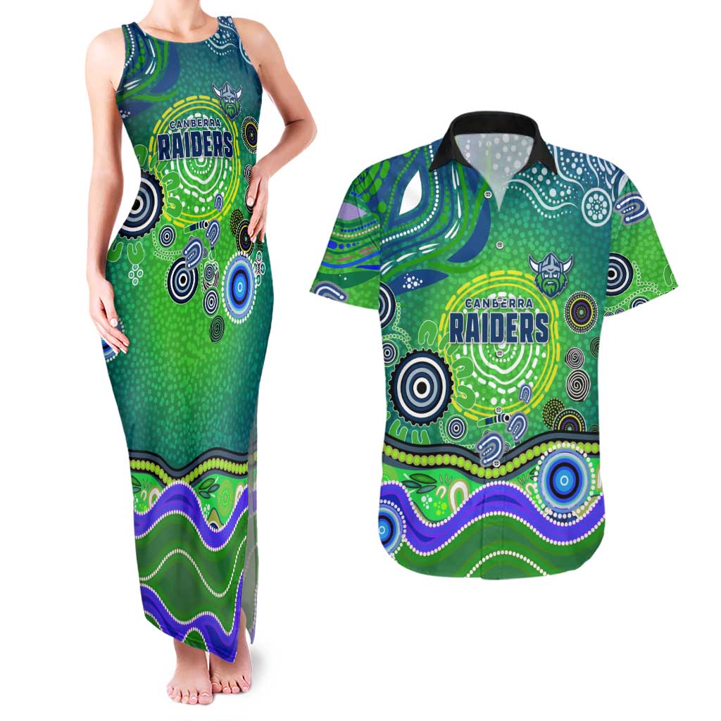 Canberra Raiders Rugby Couples Matching Tank Maxi Dress and Hawaiian Shirt Australian Aboriginal Dot Painting Style