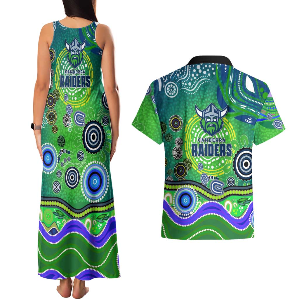 Canberra Raiders Rugby Couples Matching Tank Maxi Dress and Hawaiian Shirt Australian Aboriginal Dot Painting Style