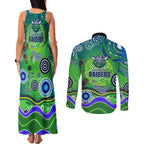 Canberra Raiders Rugby Couples Matching Tank Maxi Dress and Long Sleeve Button Shirt Australian Aboriginal Dot Painting Style