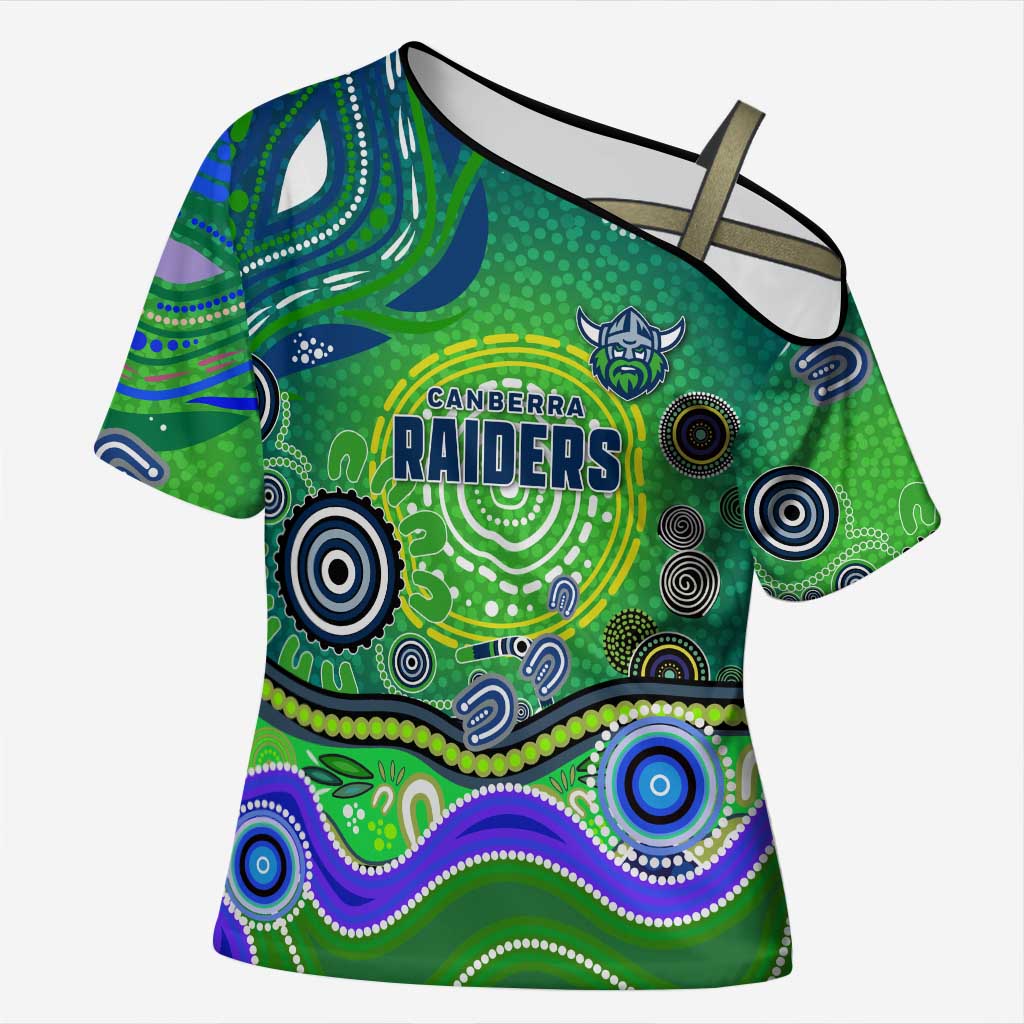 Canberra Raiders Rugby Cross Shoulder Shirt Australian Aboriginal Dot Painting Style